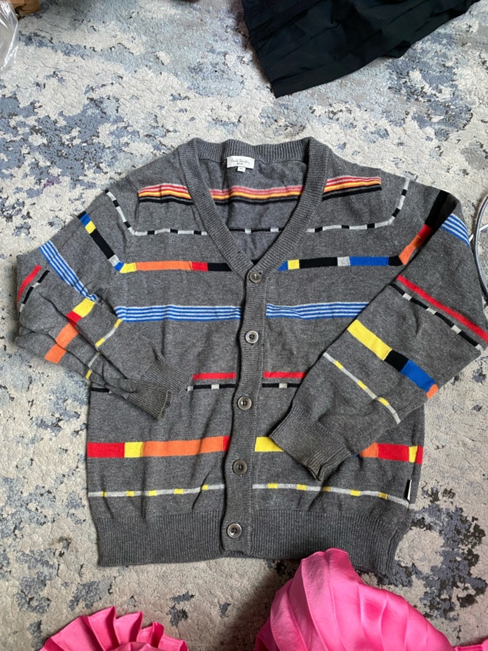 PAUL SMITH Gray Striped Button-Up Cardigan Sweater - Multicolor Accents